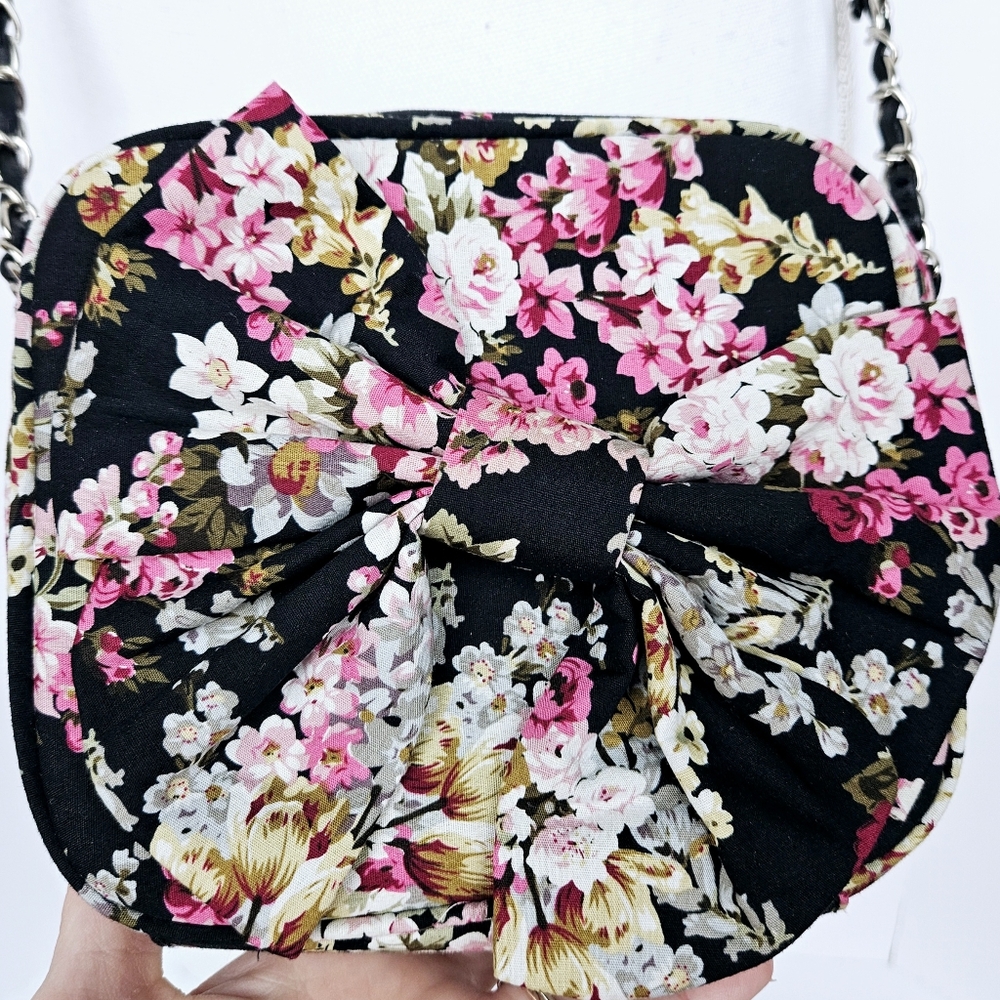 Vintage 90's Womens Candie's Black Floral Crossbody Bag Purse With Bow NWOT - Picture 2 of 13